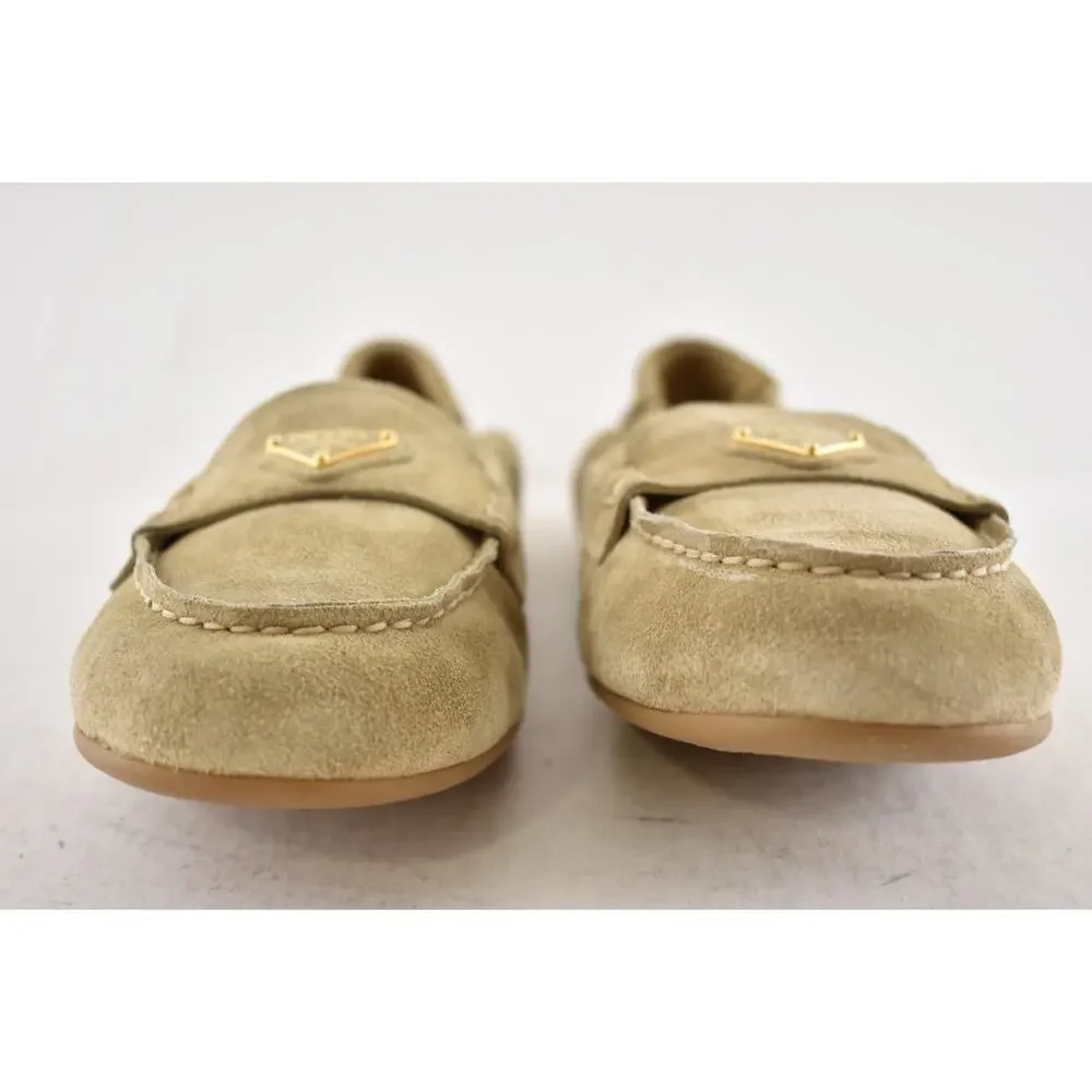 Prada Ecru Beige Suede Logo Scrunch Loafer Ballerina Ballet Moccasin Flat 38 - Picture 11 of 16